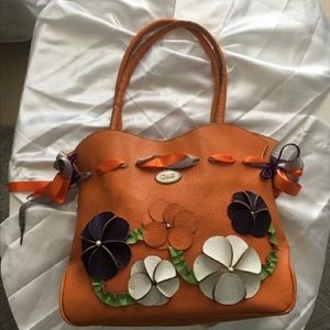 D & G Shoulder Bag Purse Orange Pebble Faux Leathe